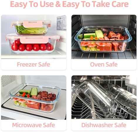 16Pack Glass Meal Prep Containers with Pink Lids