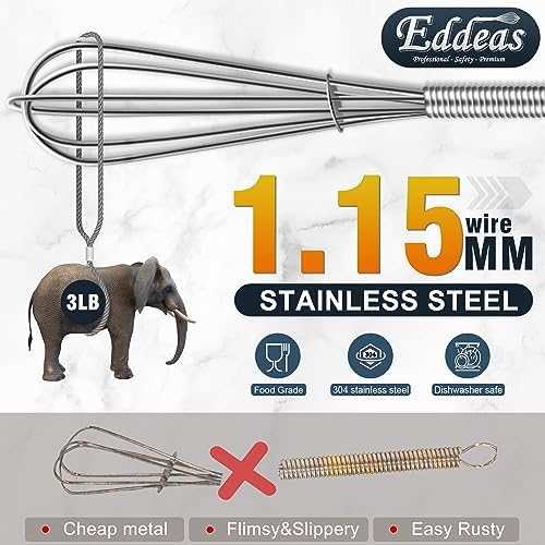 Eddeas Small Whisk Stainless Steel, Mini wire whisk 3 Pieces, 5in, 6in