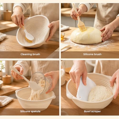MIAOW Sourdough Starter Kit, Silicone Banneton Bread Proofing Basket