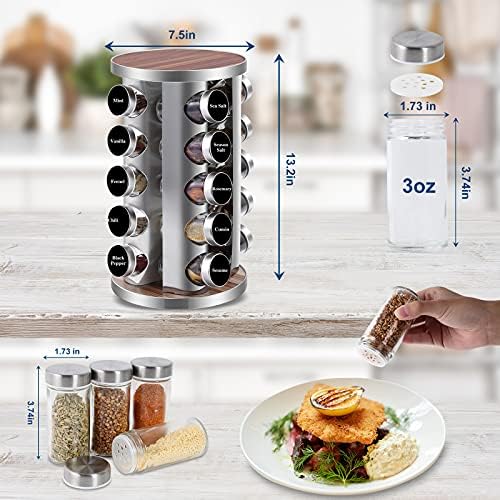 WAYDA Revolving Spice Rack, 20 Jars Rotating Countertop Seasoning