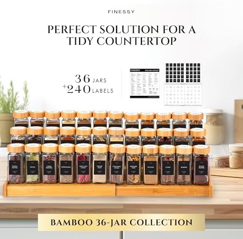 Thick Glass Spice Jars With Bamboo Lids 4 oz, Waterproof Labels