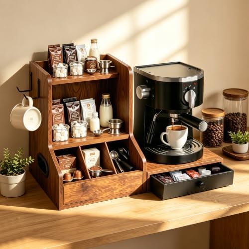 Coffee Station Organizer with K Cup Holder Drawer for Countertop