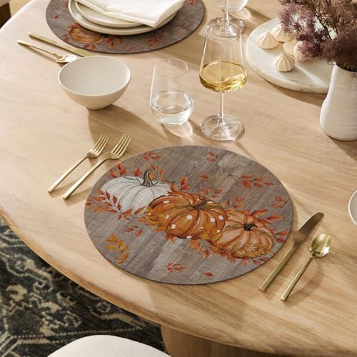 Artoid Mode Maple Leaves Pumpkins Plastic Round Fall Placemats Set of