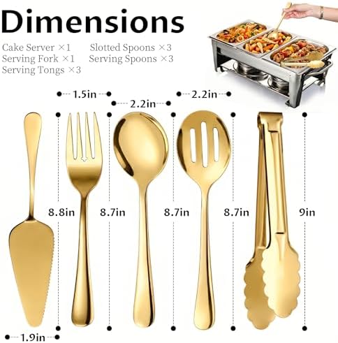 11PCS Stainless Steel Gold Serving Utensils, 8.7''Serving