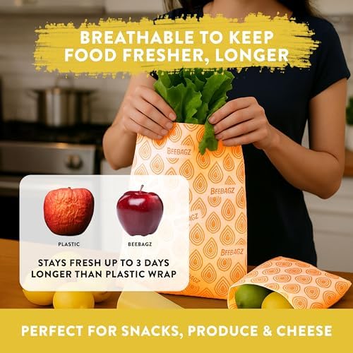 BeeBAGZ Beeswax Wrap Storage Bags, 3 Pack, Multicolors