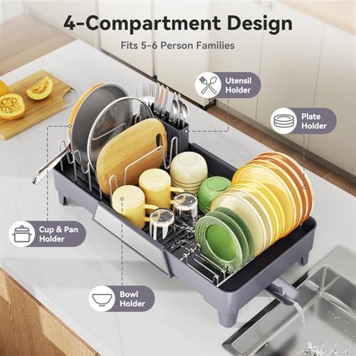 Urackify Large Expandable Dish Drying Rack, Gray