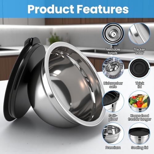 Set of 5 Mixing Bowls with Airtight Lids, Black