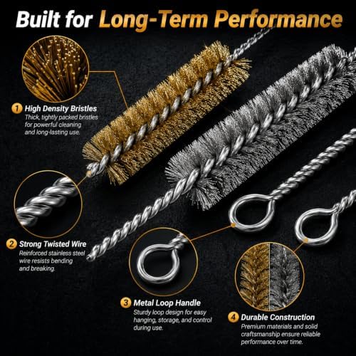 14PCS Tube Cleaning Brush Set, 7 Brass & 7 Stainless Steel Wire