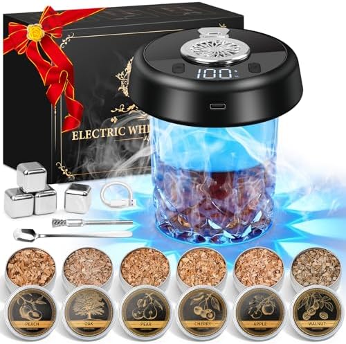 Electric Whiskey Smoker Kit - 7-Color LED, 6 Wood Flavors