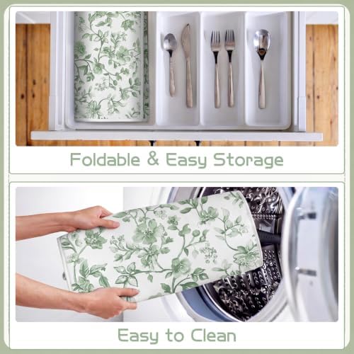 Domensi 2 Pack Gingham Sage Green Dish Drying Mat Floral Microfiber