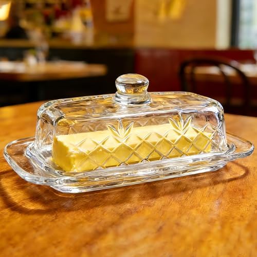 Clear Glass Butter Dish with Lid, Covered Crystal Butter Stick Holder