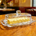 Clear Glass Butter Dish with Lid, Covered Crystal Butter Stick Holder
