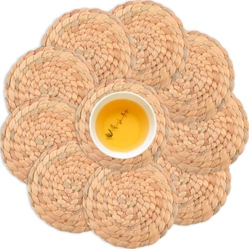 10pcs Water Hyacinth Absorbent Coasters for Drinks, Woven Coasters for