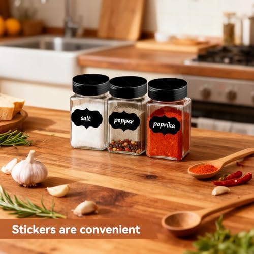 9 Pcs 12 oz Plastic Spice Jars with Black Cap,Square Plastic Bottle
