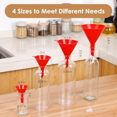 4 PCS Plastic Kitchen Funnel Set with Clean Brush, Food Grade Funnel
