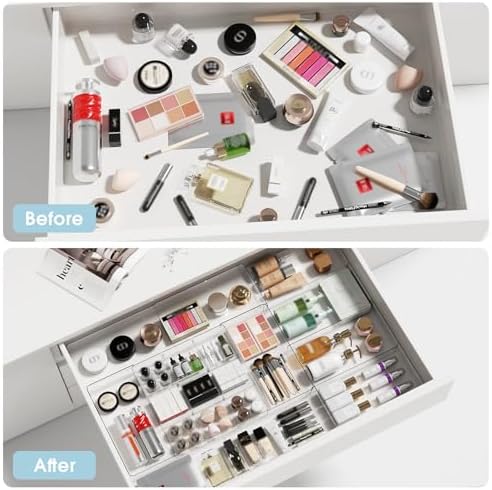 Expandable Makeup Drawer Organizer, Clear Silverware Drawer Organizer