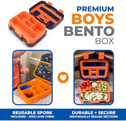 kinsho Dinosaur Bento Lunch Box Container for Small Kids Boys, Blue