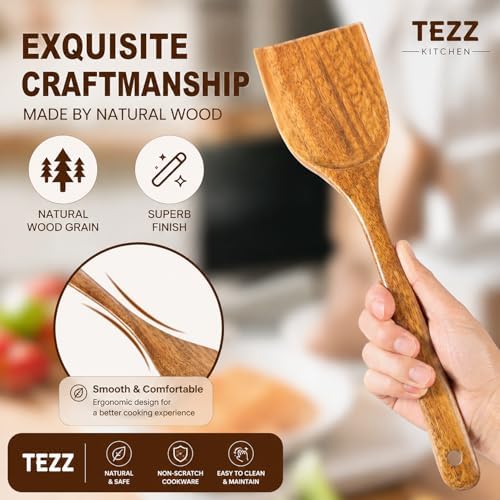 Wooden Spatulas, 2 PCs Natural Acacia Wooden Cooking Utensils Set for