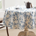 Cotton Linen Round Tablecloth, Blue Floral Table Cloth Round 47"