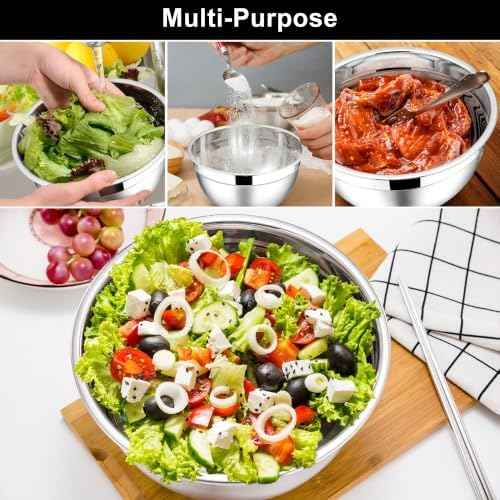 E-far Mixing Bowls with Lids Set, 6-Piece Stainless Steel Salad Bowls