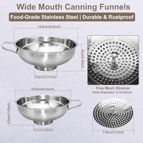 Canning Funnel with Strainer, 2 Pcs Wide Mouth Canning Funnels for