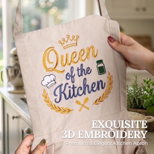 Elife Embroidered Apron,Ruffle Kitchen Cooking Apron with Pockets for