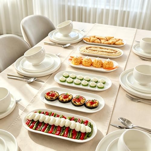 Ceramic Oval Serving Platters Set of 4, 13 Inch Long Serving Trays for
