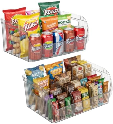 2 Pack Large Snack Chip Bag Organizer for Pantry, 6-Compartment Snack