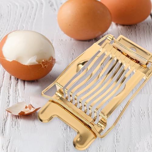 Golden Stainless Steel Egg Slicer with Non Slip Grip for Breakfast