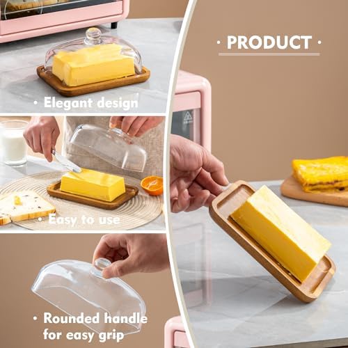 Butter Dish with Lid, Clear Glass Domed Cheese Dish with Handle
