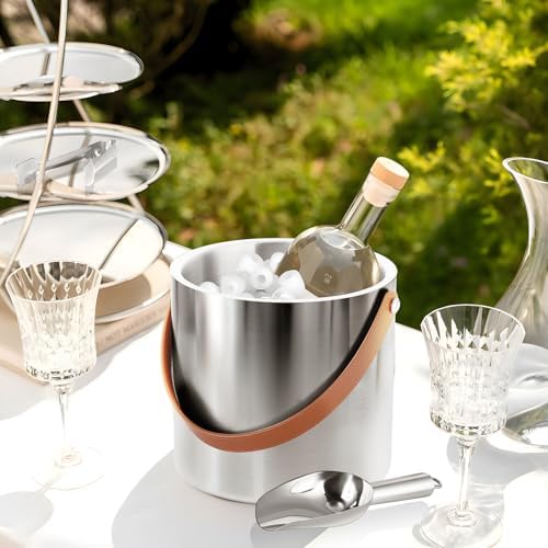 Bakpoco Double-Wall Vacuum Insulated Ice Bucket with Lid, Scoop, Ice