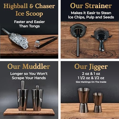Highball & Chaser 13-Piece Gunmetal Black Stainless Steel Boston