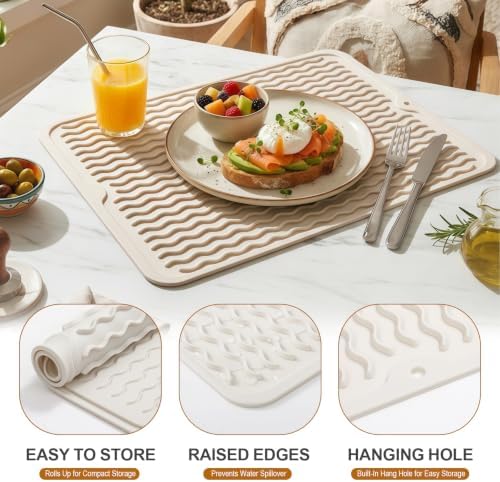 2 Pack Silicone Dish Drying Mat for Kitchen Counter Dining Place Mats