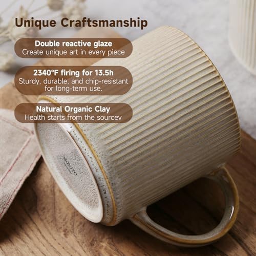 MONITO 16Oz Coffee Mugs Set of 4, Rustic Ceramic Coffee Cup Set with