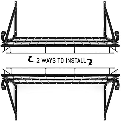 Sorbus Hanging Pot Rack - Wall Mounted Pot Rack storage shelf hanging rack — Pots and Pans Rack shelf Organizer holder pot hanger - 10 S Hooks - kitchen cookware, utensils, pans, 2 DIY Methods (Black)
