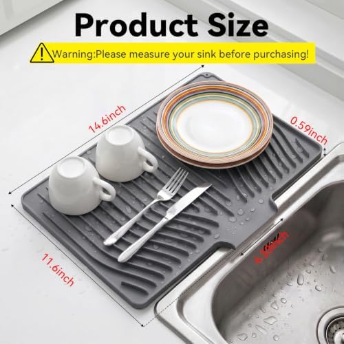 Silicone Dish Drying Mat for Kitchen Counter, Dishwasher Safe