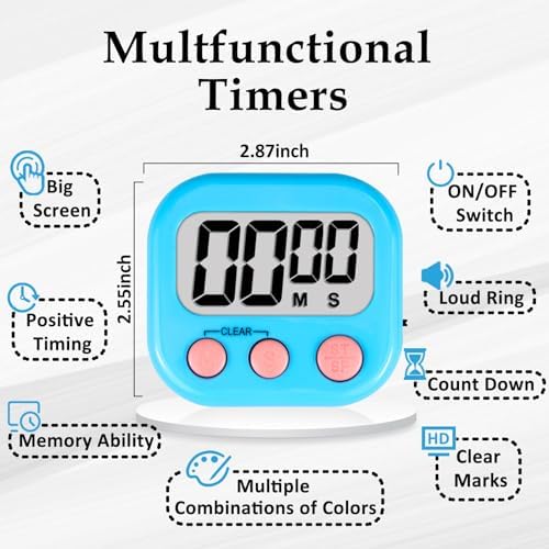 ZILLEEN Digital Kitchen Classroom Timers for Kids Cooking 6pcs Blu Grn