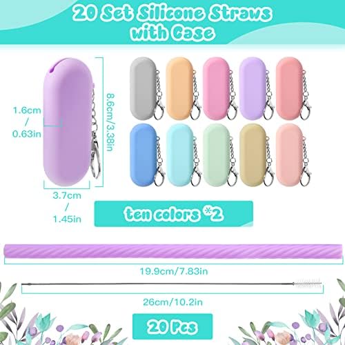 Irenare 20 Set Reusable Travel Silicone Straws with Case and Brush