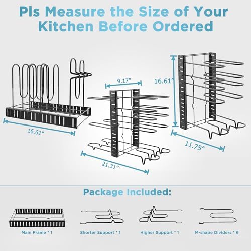 ORDORA Pots and Pans Organizer Under Cabinet 16.6", 8-Tier Adjustable