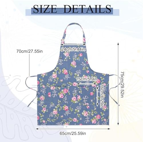 Auidy_6TXD 3 Pack Floral Aprons for Women, Kitchen Aprons with 2
