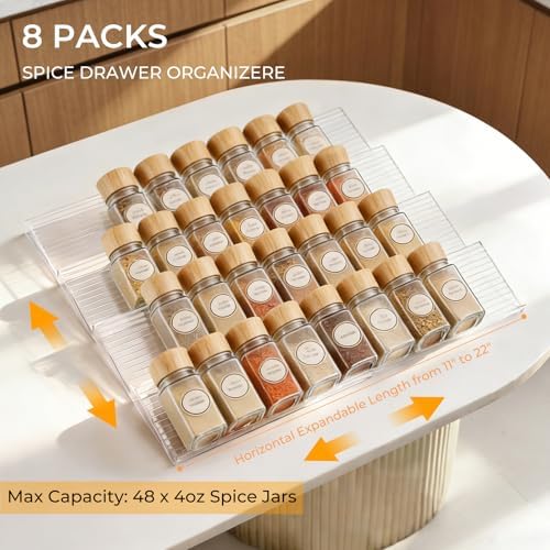 UFORU Acrylic Drawer Spice Organizer 8 Pack,Expandable 11‐22" Tray