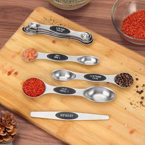 INKULTURE Magnetic Measuring Spoons Set of 7, Dual-Sided Stainless