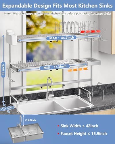 3-Tier Expandable Stainless Steel Over-the-Sink Dish Rack