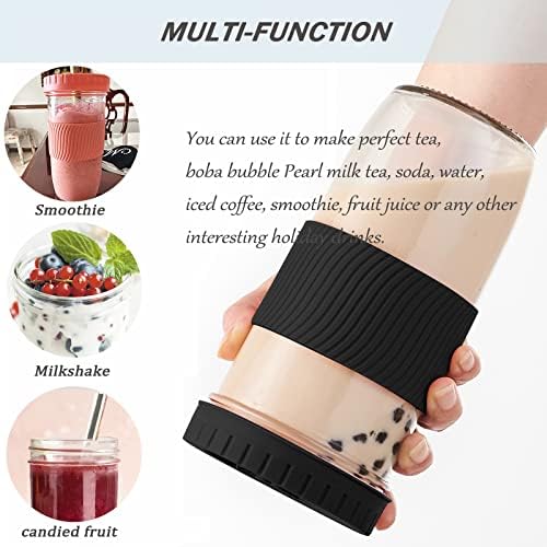 Amyoole 2 Pack Reusable Boba Cup, 24 oz Black Wide Mouth Smoothie Cup