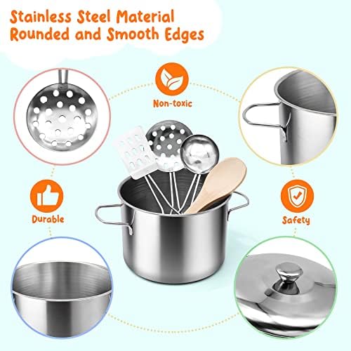 Kids Pretend Play Kitchen Accessories Set, 38pc Play Pots Pans Set for