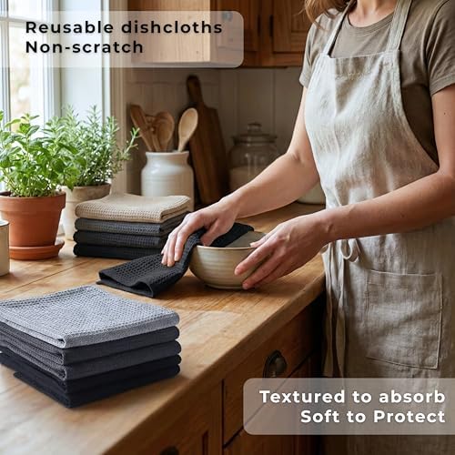 Kitchen Dish Cloths for Washing Dishes - Waffle Weave Cotton Dish Rag