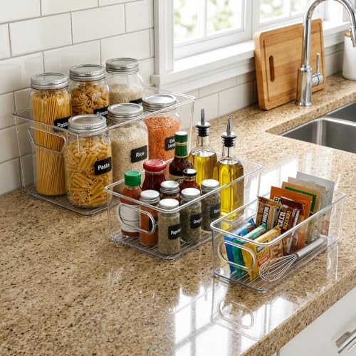 8 Pack Clear Plastic Storage Bins, 3 Sizes: 4L+2M+2S
