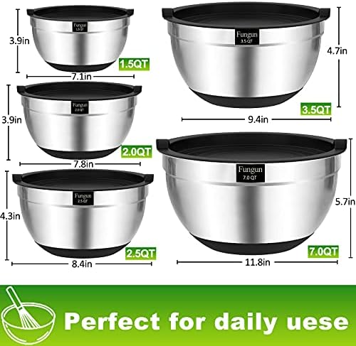 Fungun Mixing Bowls with Airtight Lids, 18 PCS Stainless Steel Nesting