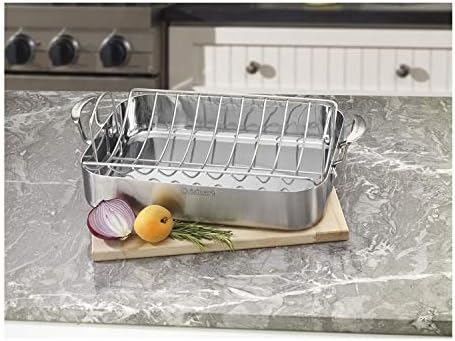 Cuisinart Multiclad Pro Triple Ply Stainless Cookware 16-inch Roasting Pan Skillet, Rectangular Roaster w/Rack