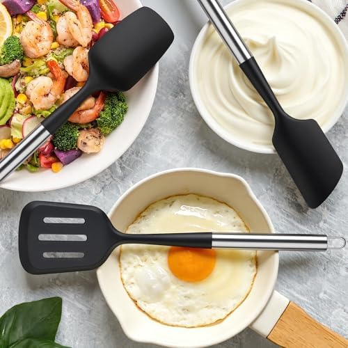 12PCS Silicone Kitchen Utensil Set, Stainless Steel Handled Cooking
